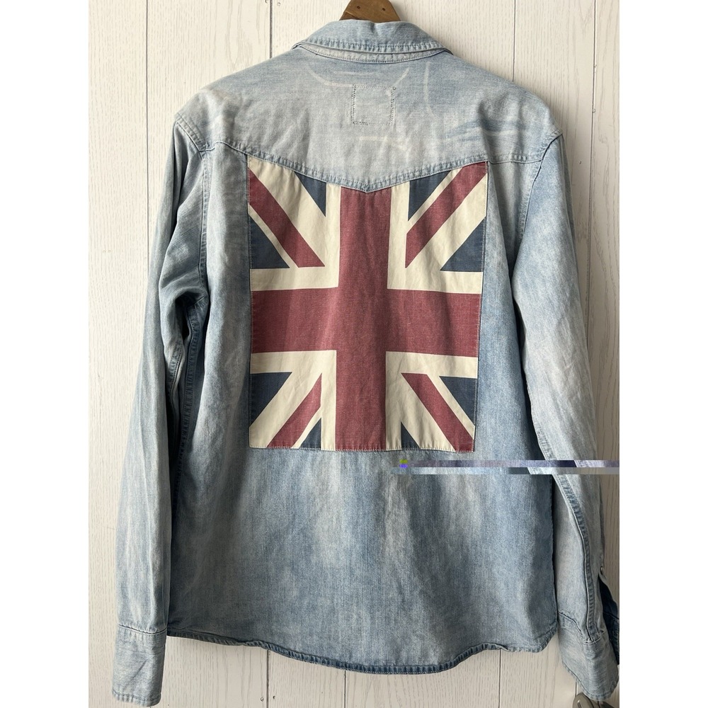 Rolling Stones Riff Stars Union Jack Denim Pearl Snap Western Shirt Start Me Up - Picture 6 of 16
